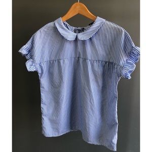 Striped Peter Pan Collar Blue & White Blouse